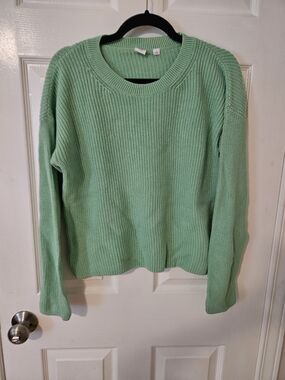 100% Cotton Crewneck Knit Sweater | Mint Green | Medium
